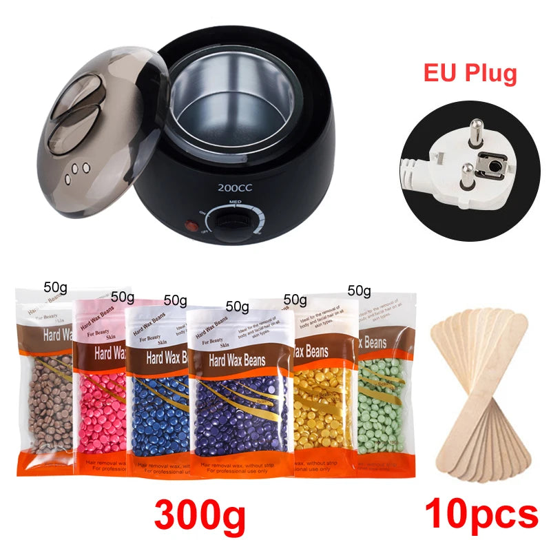 Wax Machine Kit for Hair Removal Waxing Heater and Beans Kit Depilatory Epilator Wax-melt Pot Paraffin Warmer Heating Machine