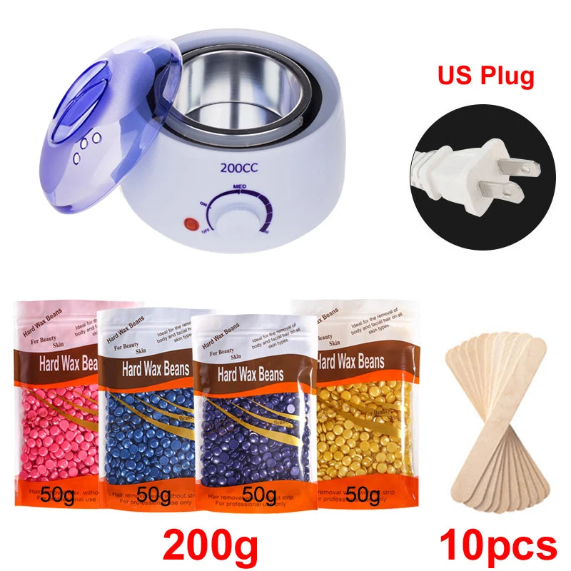 Wax Machine Kit for Hair Removal Waxing Heater and Beans Kit Depilatory Epilator Wax-melt Pot Paraffin Warmer Heating Machine