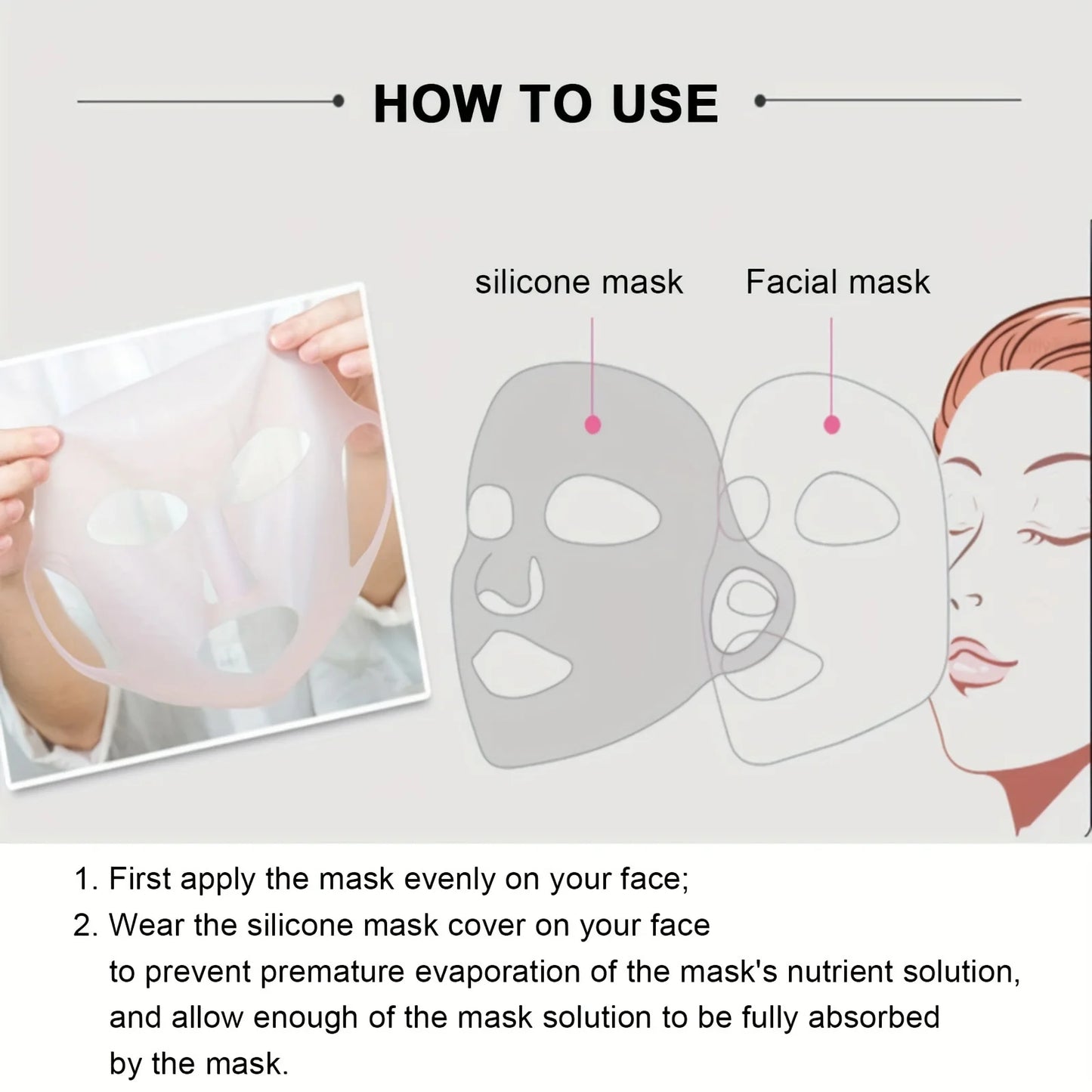 Masque hydratant en silicone 3D réutilisable, outil de soin facial, anti-évaporation