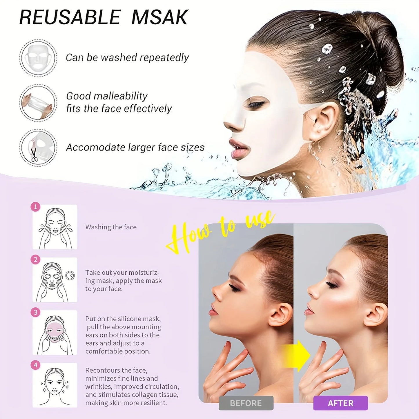 Masque hydratant en silicone 3D réutilisable, outil de soin facial, anti-évaporation