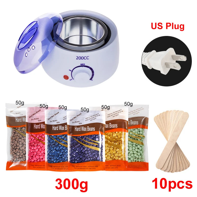 Wax Machine Kit for Hair Removal Waxing Heater and Beans Kit Depilatory Epilator Wax-melt Pot Paraffin Warmer Heating Machine